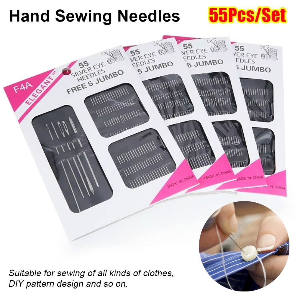 55 шт./компл. иглы для ручного шитья из нержавеющей стали разных размеров, иглы для вышивания «сделай сам», набор игл с большим ушком