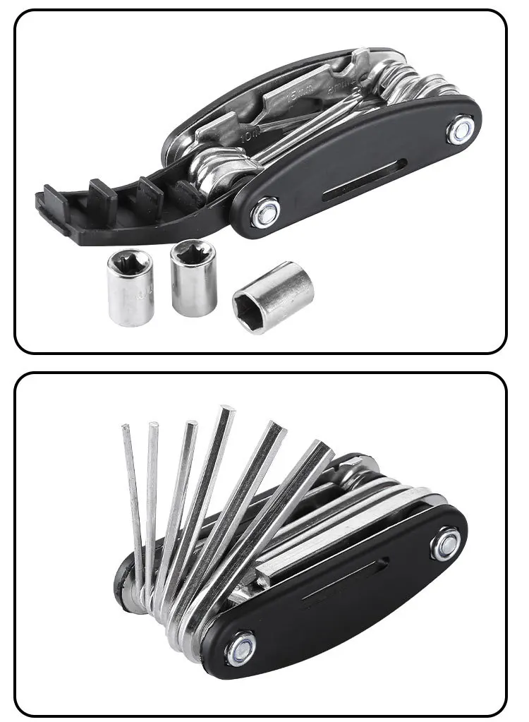 Herramienta de reparación de bicicletas, combinación de reparación, herramienta de reparación de neumáticos, herramienta de reparación plegable multifuncional, juego de llaves
