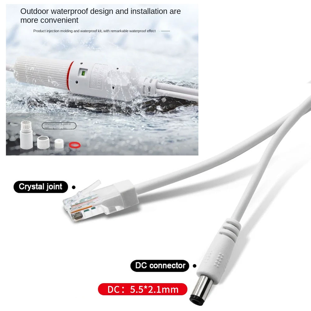 Divisor poe 48v para 12v, à prova d'água, com adaptador de vídeo e alimentação, módulo de fonte de cabo, injetor para extensor de câmera ip