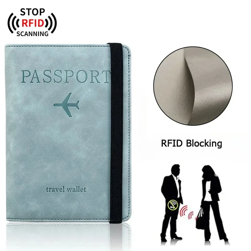 RFID Blocking ผู้ถือหนังสือเดินทางกระเป๋าสตางค์กระเป๋าเดินทางกระเป๋าสตางค์หนังสําหรับผู้ชายผู้หญิง Multi-Function ID Bank Card อุปกรณ์เสริม