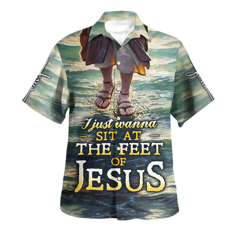 พระเยซู Love Me God Loves The World เสื้อฮาวายบุรุษสตรีแฟชั่น Cool Beach เสื้อฤดูร้อน Cool Floral เสื้อ Tops เสื้อผ้า