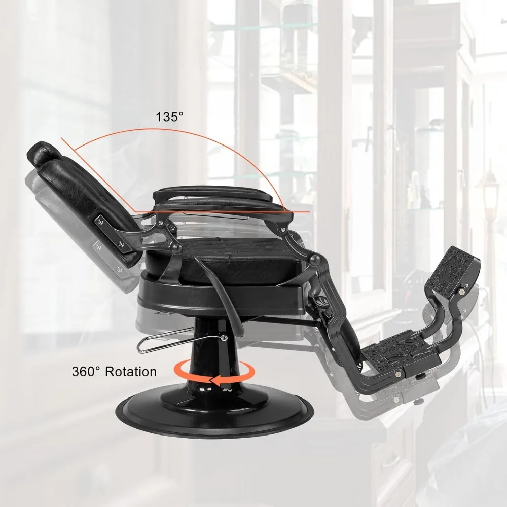 Heavy Duty Vintage Recline Barber Chair Hydraulic with Headrest