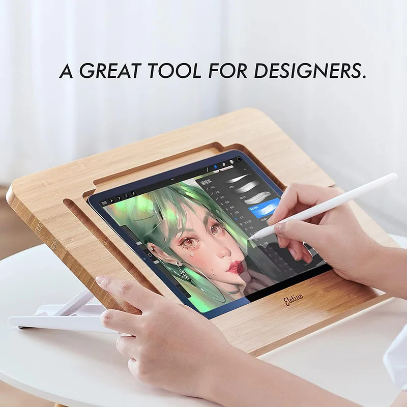 Sturdy Walnut Color Painting Wooden Desktop Tablet/Pad Stand for IPad Holder Writing and Drawing Home Office Gadget