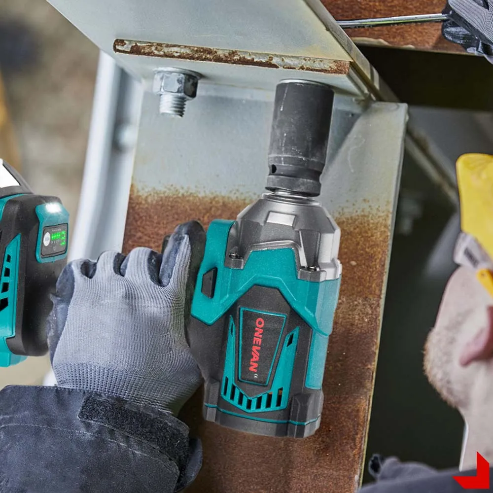 ONEVAN 1200N.M Llave de impacto eléctrica sin escobillas de 1/2 pulgadas, herramientas de destornillador de taladro inalámbrico de 3 funciones para Pin de batería Makita de 18V