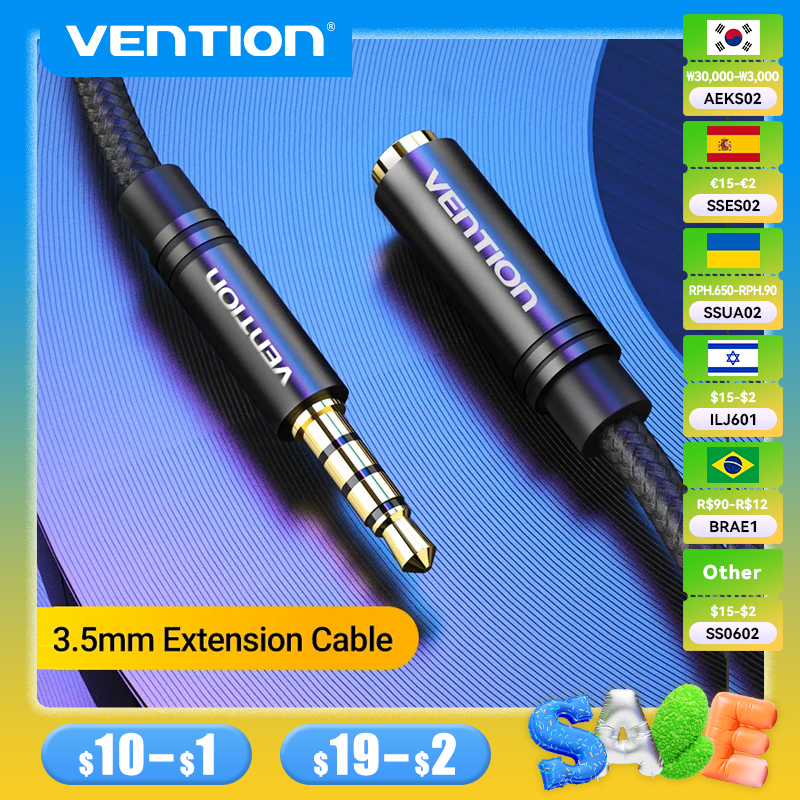 Удлинительный кабель Vention Jack 3,5 Aux для автомобиля, ноутбука, мини-ПК, телевизора, Xiaomi Huawei, стерео 3,5 мм, разъем для наушников, динамик, вспомогательный кабель