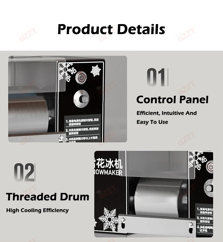 GZZT 60KG/24H Air-cooled Korean Snowflake Ice Machine Small Snow Continuous Cooled Milk Mango Bingsu Shaver Smoothie Crusher
