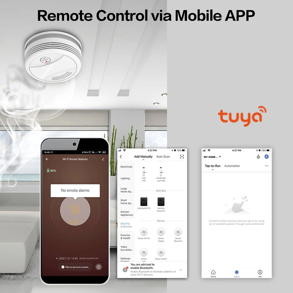 Tuya Smart Wifi Rookmelder Sensor 80DB Alarm Brand Rookmelder Wifi Brandbeveiliging Home Security Alarm Smart Life APP