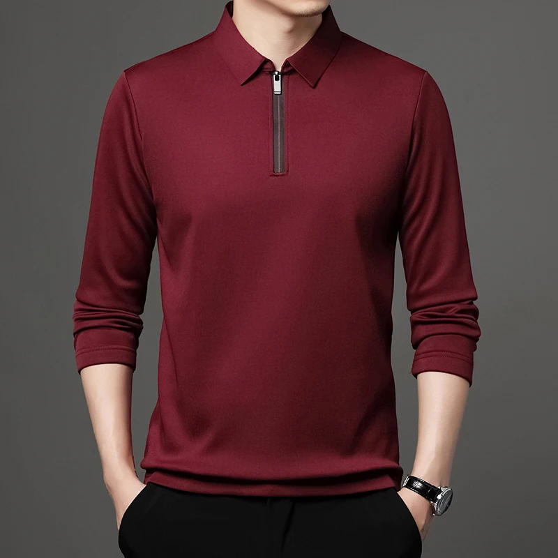 メンズ長袖Tシャツ,ジッパー,ファッショナブル,襟,ビジネス