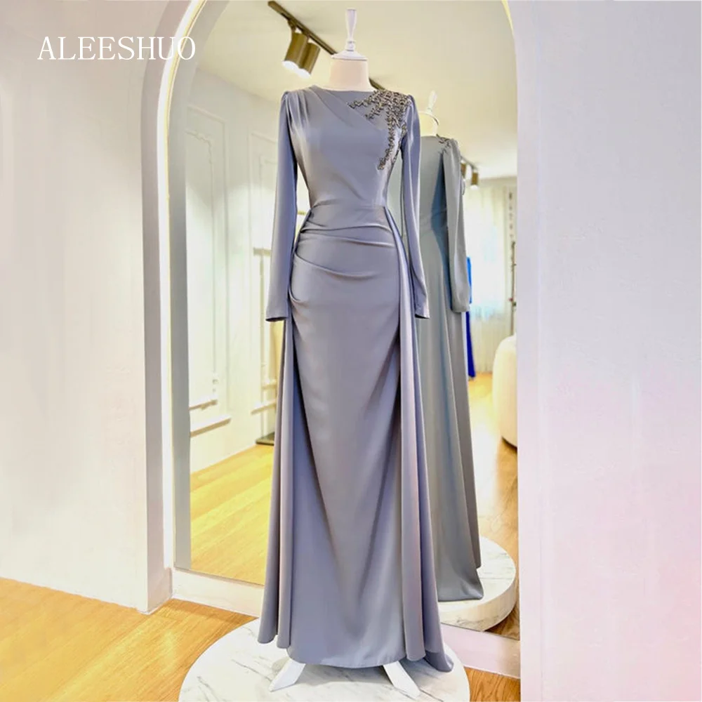 Скромные Дубайские арабские вечерние платья с длинными рукавами и круглым вырезом, женское платье для выпускного вечера со шлейфом и бусинами, платье для торжественных случаев по индивидуальному заказу