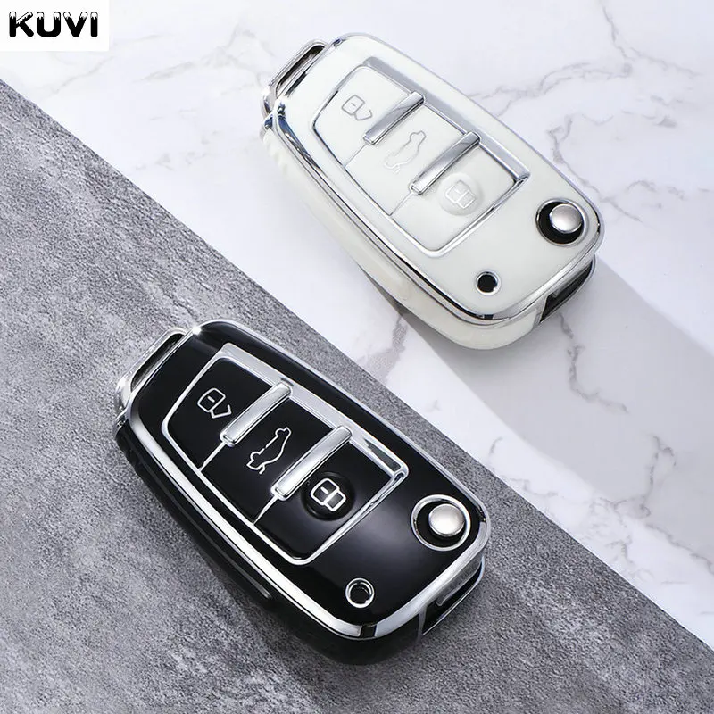 Funda con tapa para llave de coche, carcasa chapada en TPU para Audi A1 A3 A4 8P 8L 8V A5 B6 B7 A6 A7 C5 C6 Q3 Q5 Q7 4F S3 S4 S6 RS3 TT
