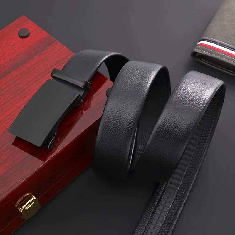 Cinturón de PU con hebilla automática de alta calidad para hombre, cinturón informal de negocios sencillo, regalos de cumpleaños a la moda