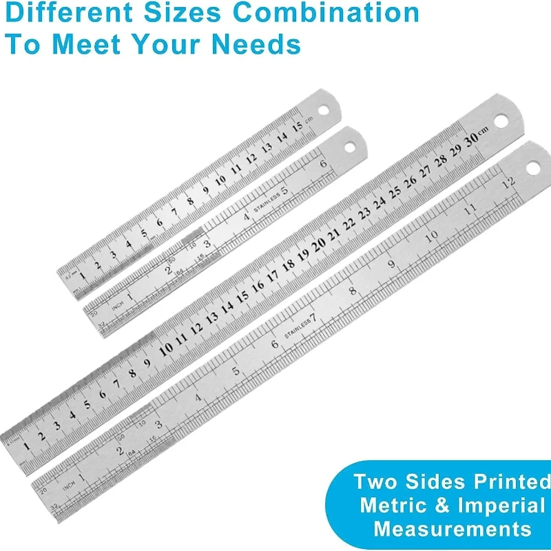 Righello dritto a doppio lato in acciaio inossidabile Centimetro pollici Scala righello metrico Strumento di misurazione di precisione Forniture per ufficio scolastico