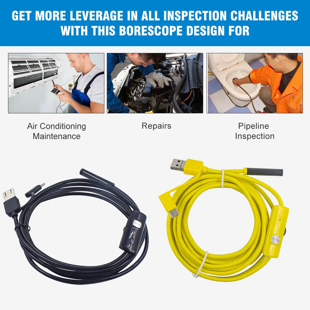 5.5mm Sewer Industrial Endoscope IP67 Waterproof Type C Mini Camera 3 in 1 Automotive Borescope Camera With LED for Android PC