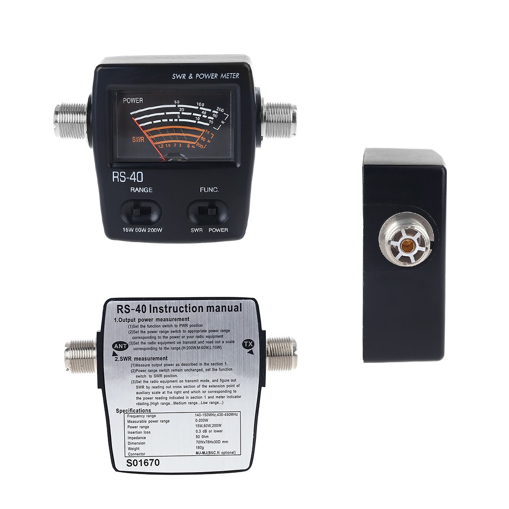 NISSEI-medidor SWR RS40 de potencia RS, medible hasta 200W, rango de potencia con adaptador conector 144/430mHz, accesorios para walkie-talkie