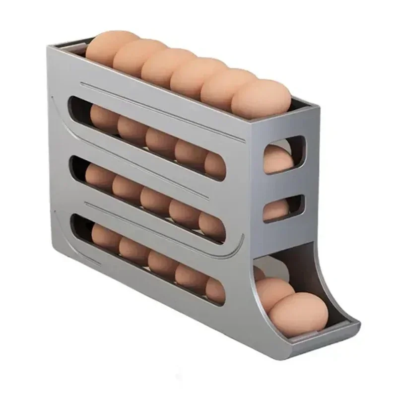 4 Tiers Egg Holder for Fridge， Automatic Egg Rolling Rack, 30 Eggs Storage Rack, Egg Distributor for Refrigerator, Egg Storage