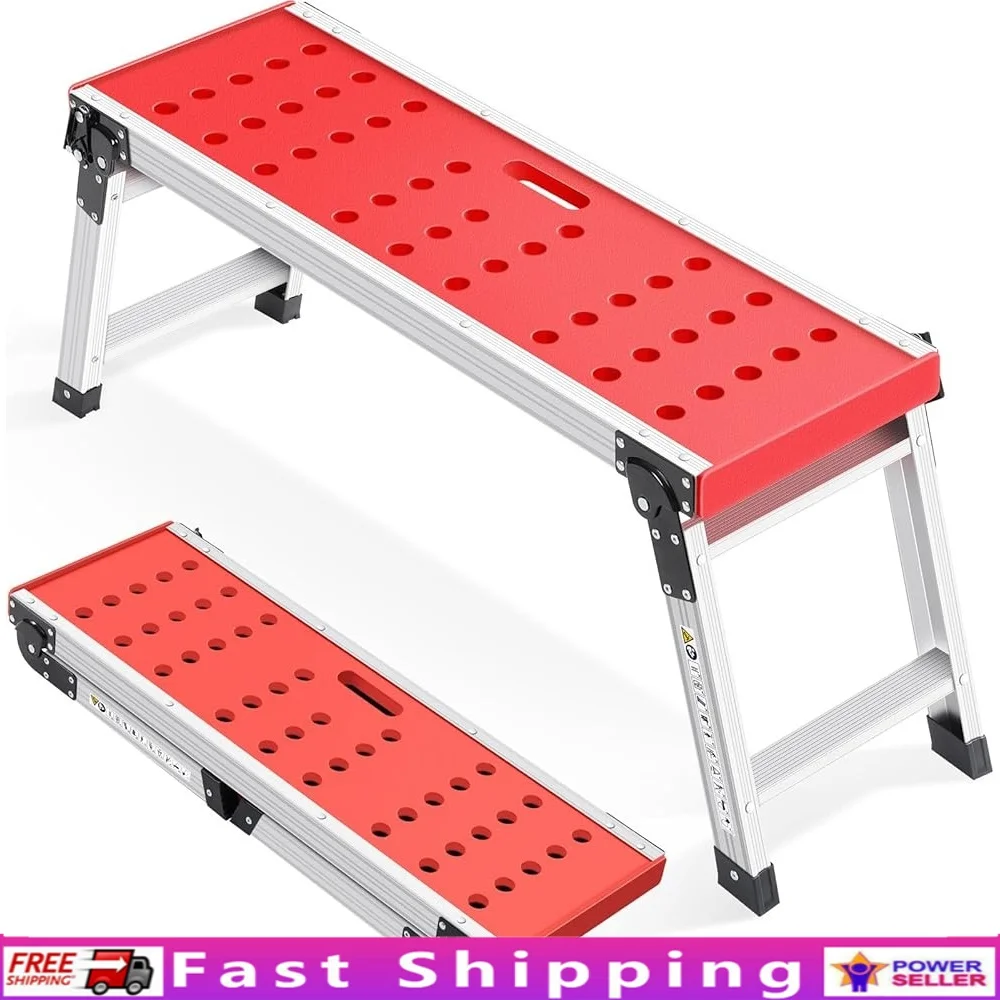 Folding Adjustable Step Ladder Heavy Duty Work Platform Anti-Slip Feet Lightweight Portable Multi-Functional with Safety Lock