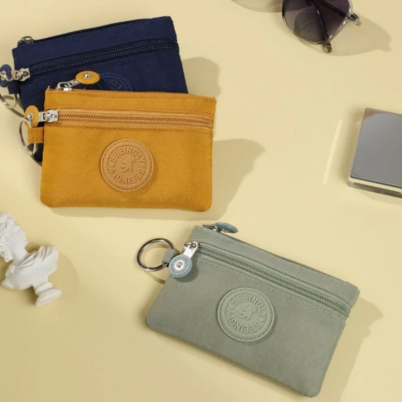 Monederos pequeños de lona lisa para niños con tarjetero, cartera para hombres y mujeres, bolsa de almacenamiento, tarjetero para identificación de autobús para estudiantes