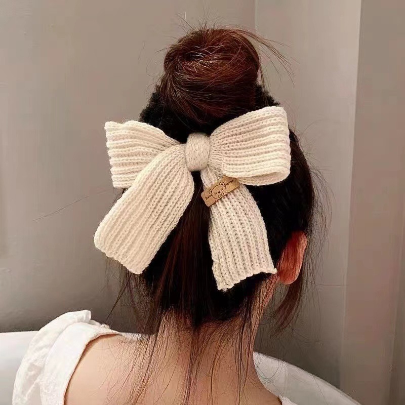 Outono e inverno suave malha lã arco corda de cabelo da menina doce e versátil grande anel de cabelo cabeça corda de borracha de cabelo