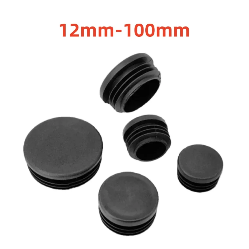 Plastic Black Round Pipe Plug 12~100mm PE Plastic Chair Table Feet Cap Blanking End Cap Tube Pipe Insert Plug Decorative Dust