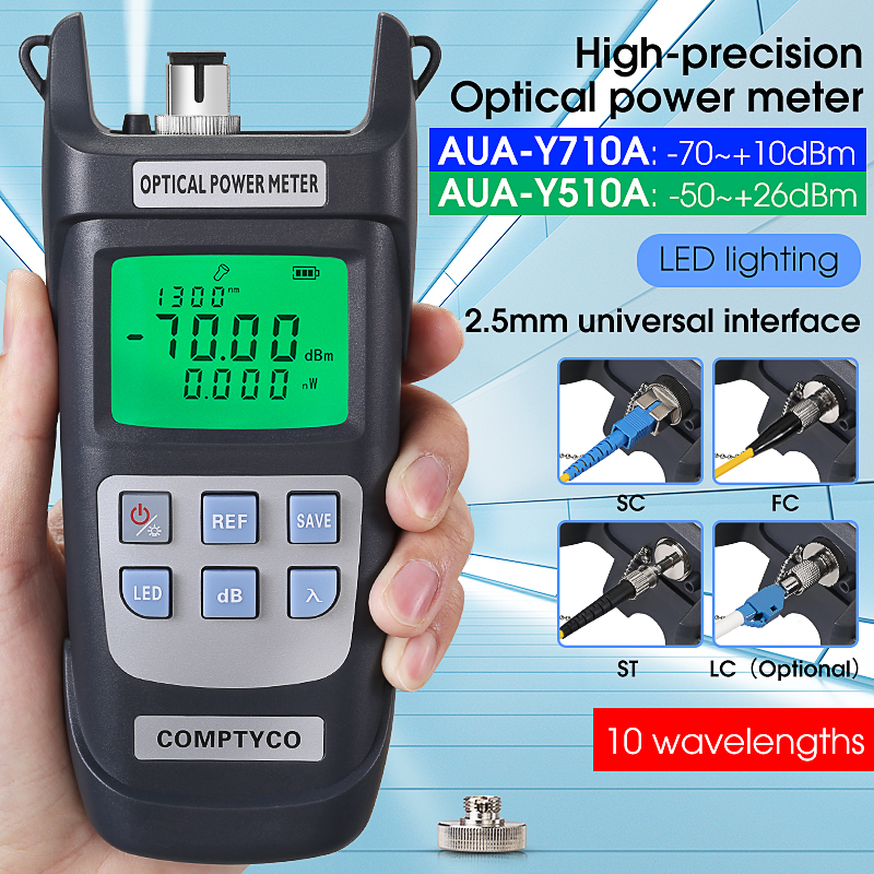 Medidor de potencia de fibra óptica de alta precisión AUA-Y510A/Y710A con medidor de potencia óptica OPM de luz LED