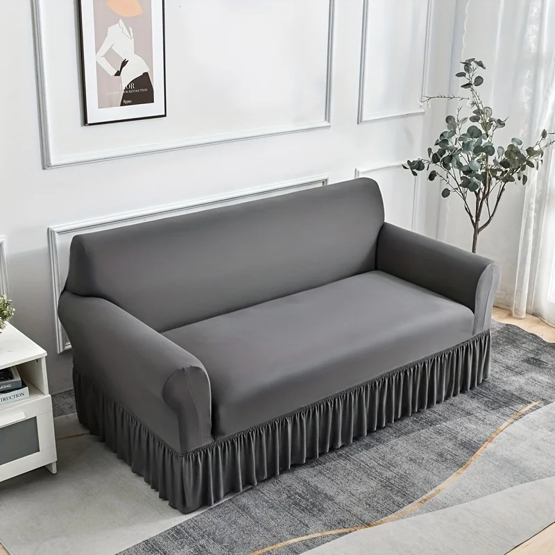Funda de sofá elástica antideslizante con falda, funda de sofá de Color sólido para dormitorio, oficina, sala de estar, decoración del hogar, 1 ud.