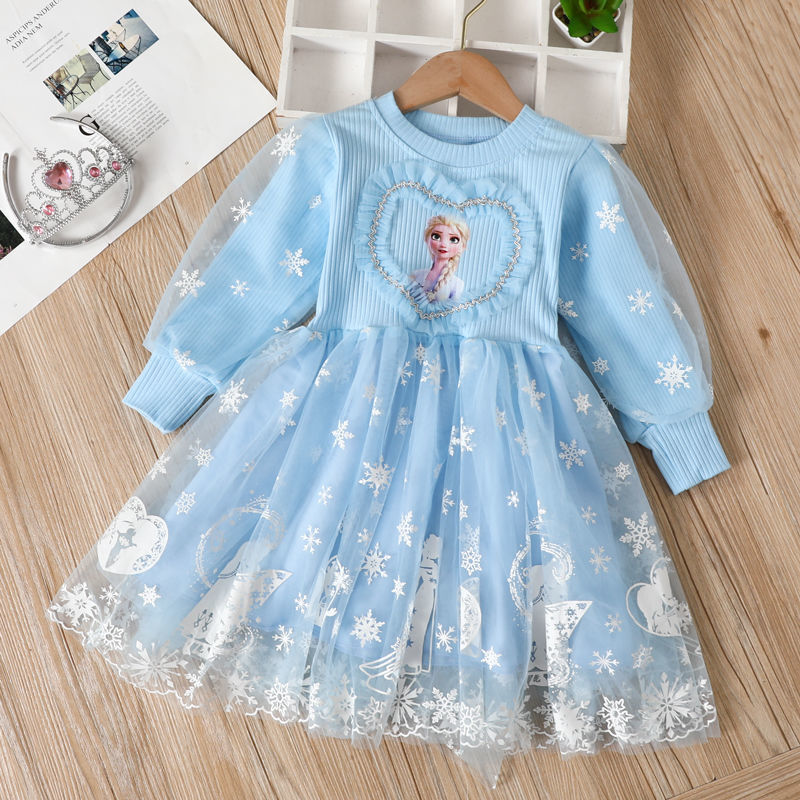 2024 nuevo vestido de princesa vestido de niñas de manga larga para ropa de fiesta para niños vestido de Frozen de Elsa vestido para niños de primavera y otoño 1-10 años