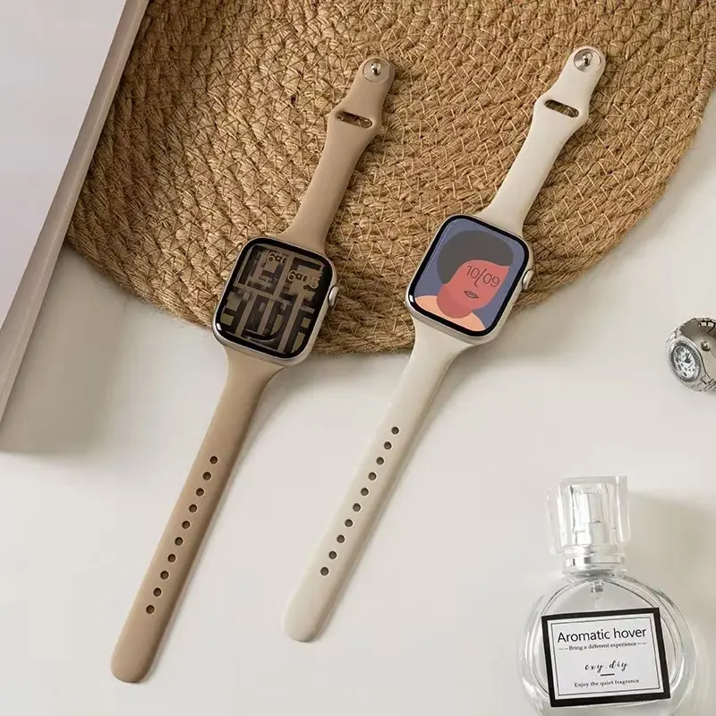 Pulseira de silicone fina para apple watch 40mm 44mm 45mm 41mm 38mm 42mm pulseira de cor sólida para iwatch série 1 2 3 4 5 6 se 7