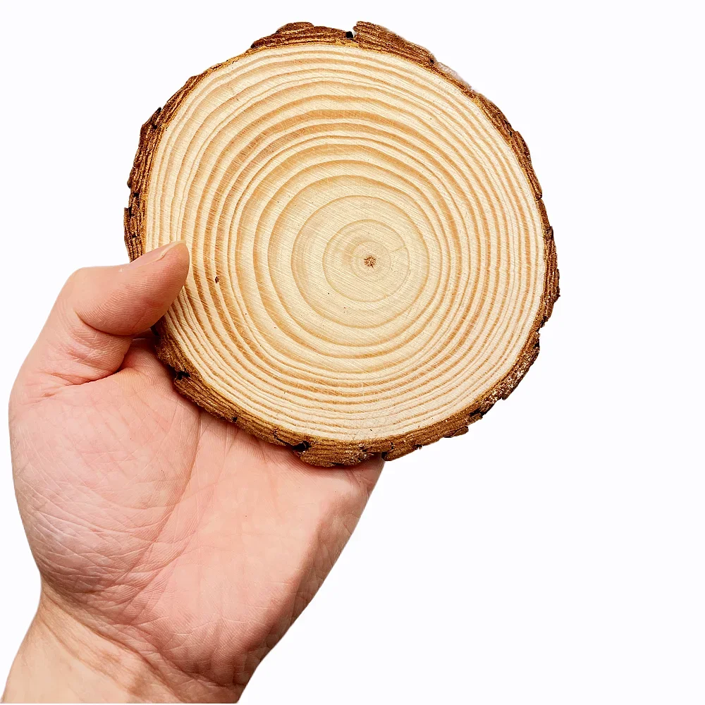 3-12 ซม.หนา 1 แพ็คสนธรรมชาติรอบไม้ชิ้นวงกลม Tree Bark Log แผ่น DIY งานฝีมืองานแต่งงานภาพวาด