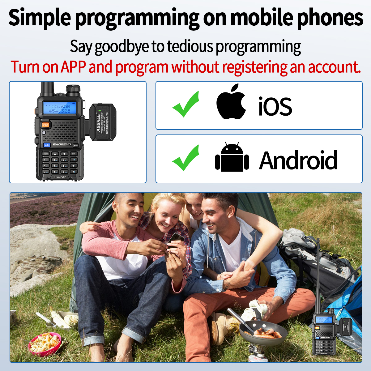 ABBREE Bluetooth Wireless Programmierer für Walkie Talkie Plug & Play Kein Treiber Ausgabe Telefon für UV5R BF888S Quansheng UVK5