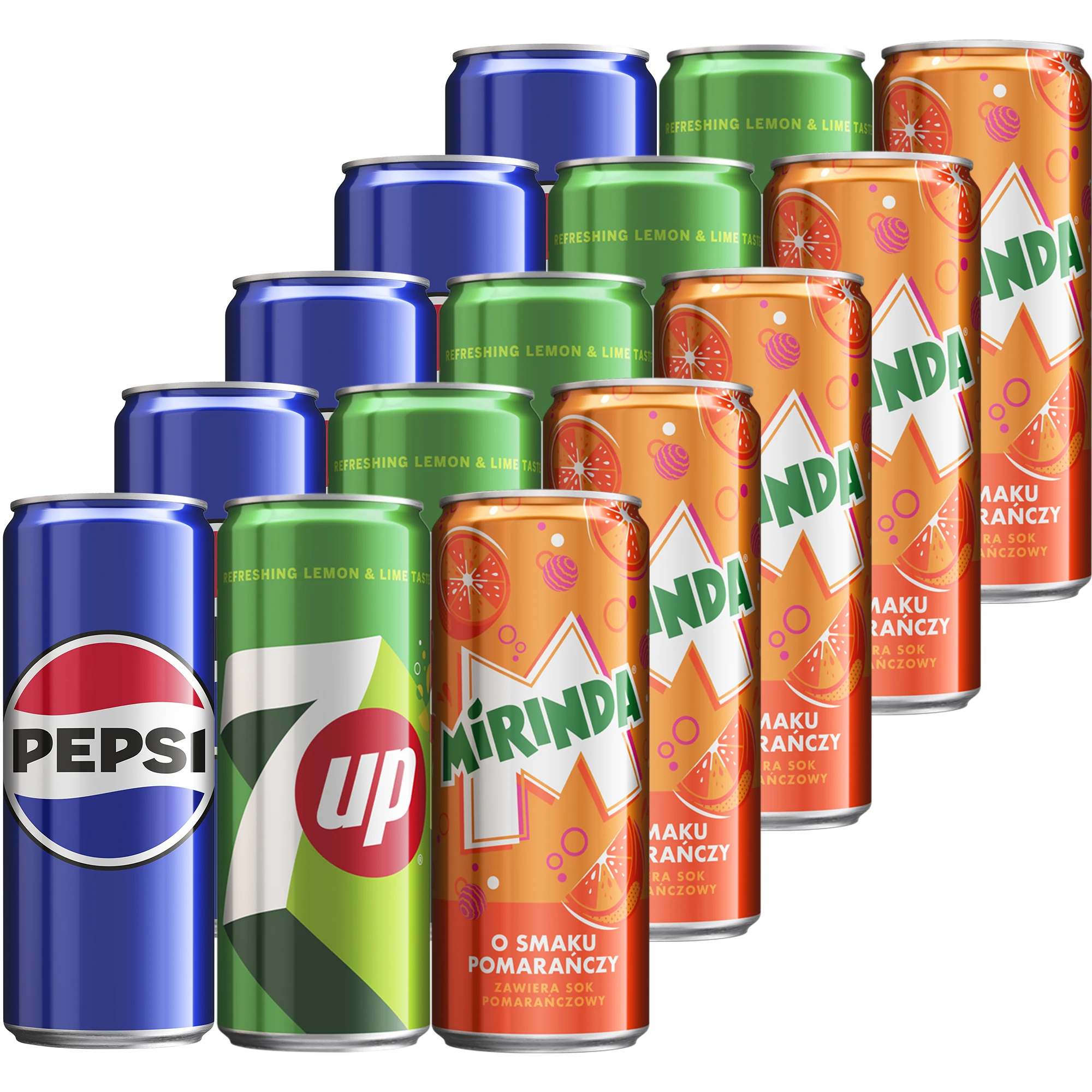 Napój gazowany Pepsi Cola + Mirinda + 7Up puszka MIX ZESTAW 15x 330ml