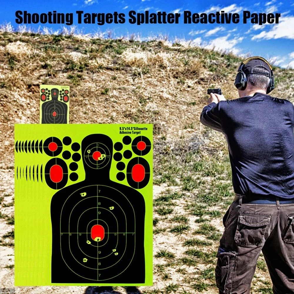 20 PCS 14.5นิ้วรูปร่างยิงเป้าหมาย Reactive Splatter Glow ฟลูออเรสเซนต์กระดาษเป้าหมายสำหรับ Shoot อุปกรณ์เสริมการฝึกอบรม