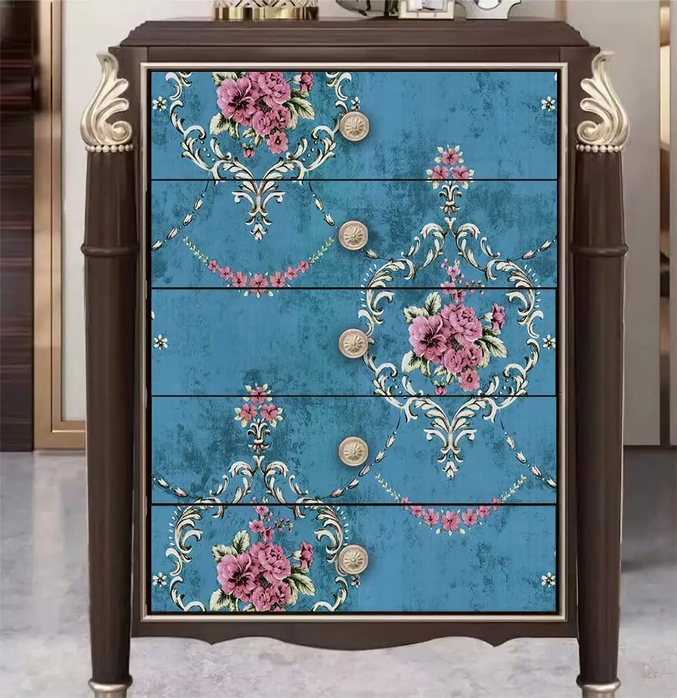 Damask Peel และ Stick วอลล์เปเปอร์ Retro ดอกไม้ Self Adhesive Wallpaper ไวนิลสติ๊กเกอร์แปะผนังสำหรับห้องนั่งเล่นตู้ DIY