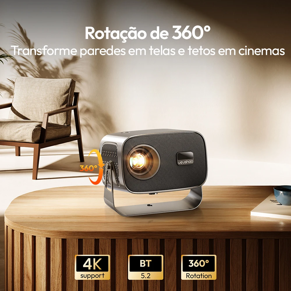 Vevshao a12 projetor mini portátil led vídeo android 13.0 wifi 6 espelho smartphone para 1080p 4k vídeo projetor de cinema em casa