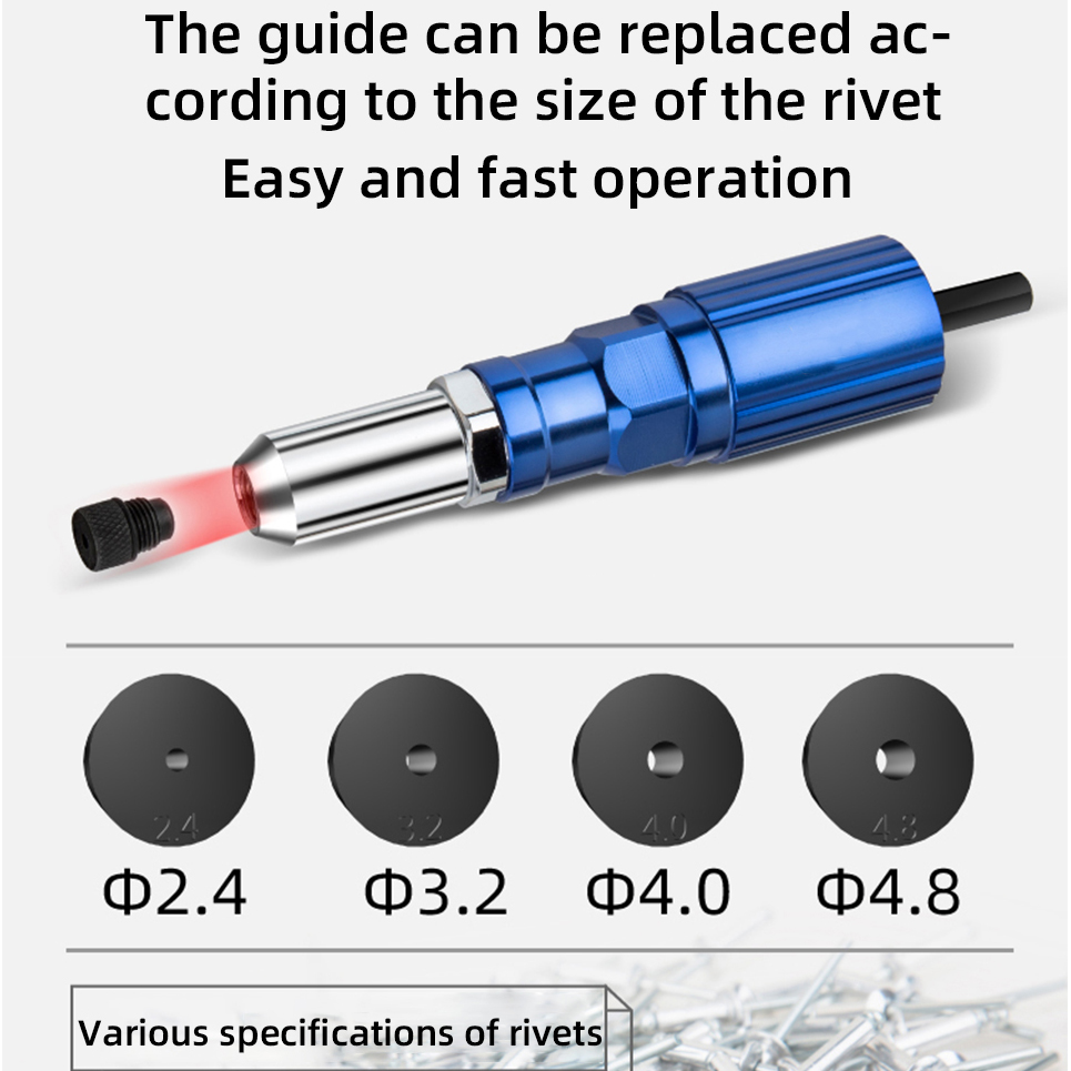 Elétrica Cordless Rivet Nut Gun, Adaptador de perfuração, Rebitando Tool, Insert Nut Aluminum Alloy, Pull Rivet Tools, 2.4mm-4.8mm, Novo