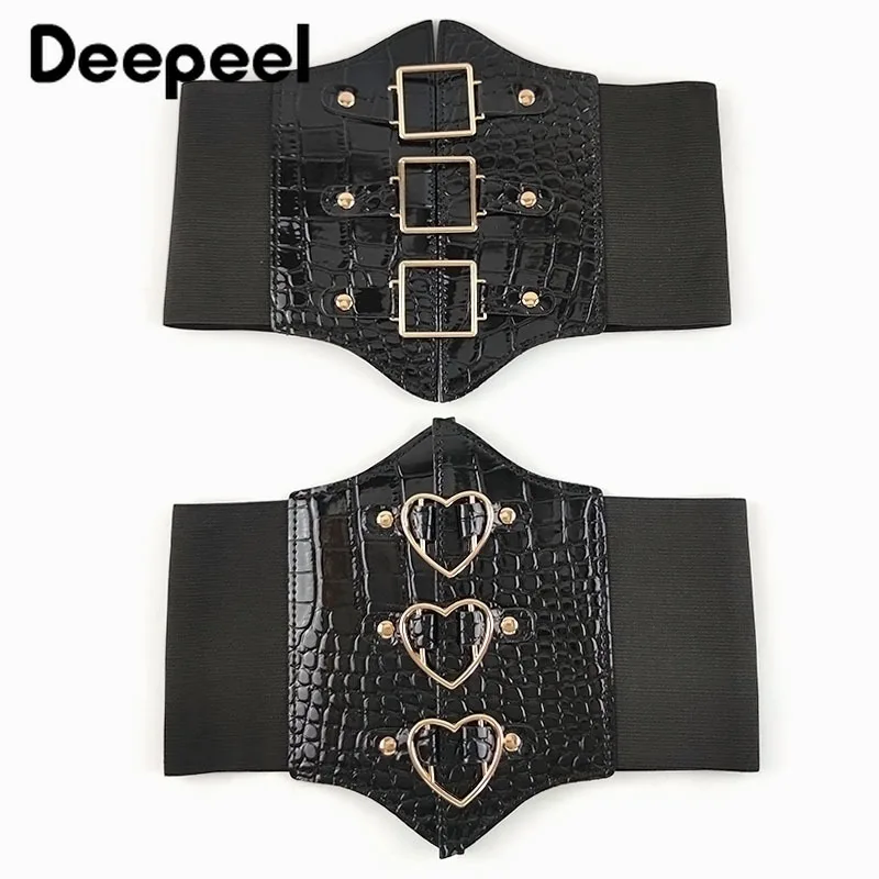 Deepeel แฟชั่นผู้หญิงกระโปรงตกแต่งเข็มขัดรัดตัวหญิงกว้าง Girdle เข็มขัดหนังหรูหราสไตล์โกธิคเข็มขัด