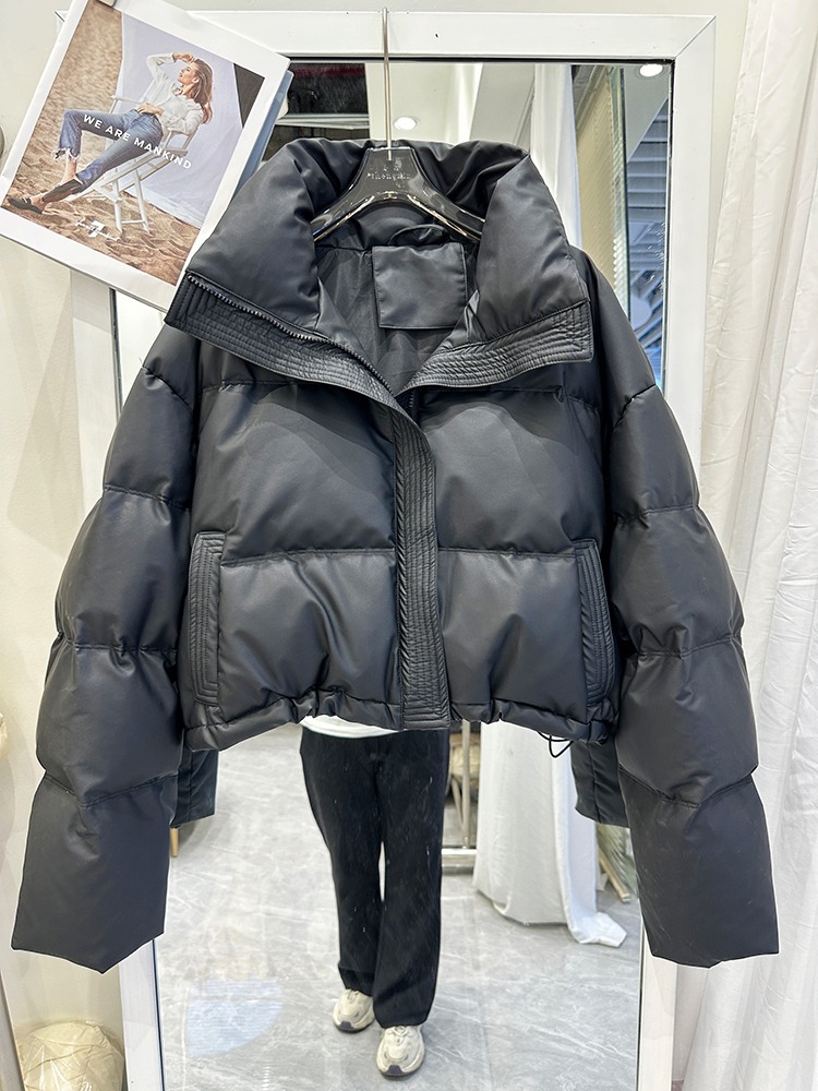 冬ショート Pu レザーダウンコットンジャケット女性のパンスタイルコート韓国語バージョンルーズフィットジッパーポケット肥厚ポリエステル