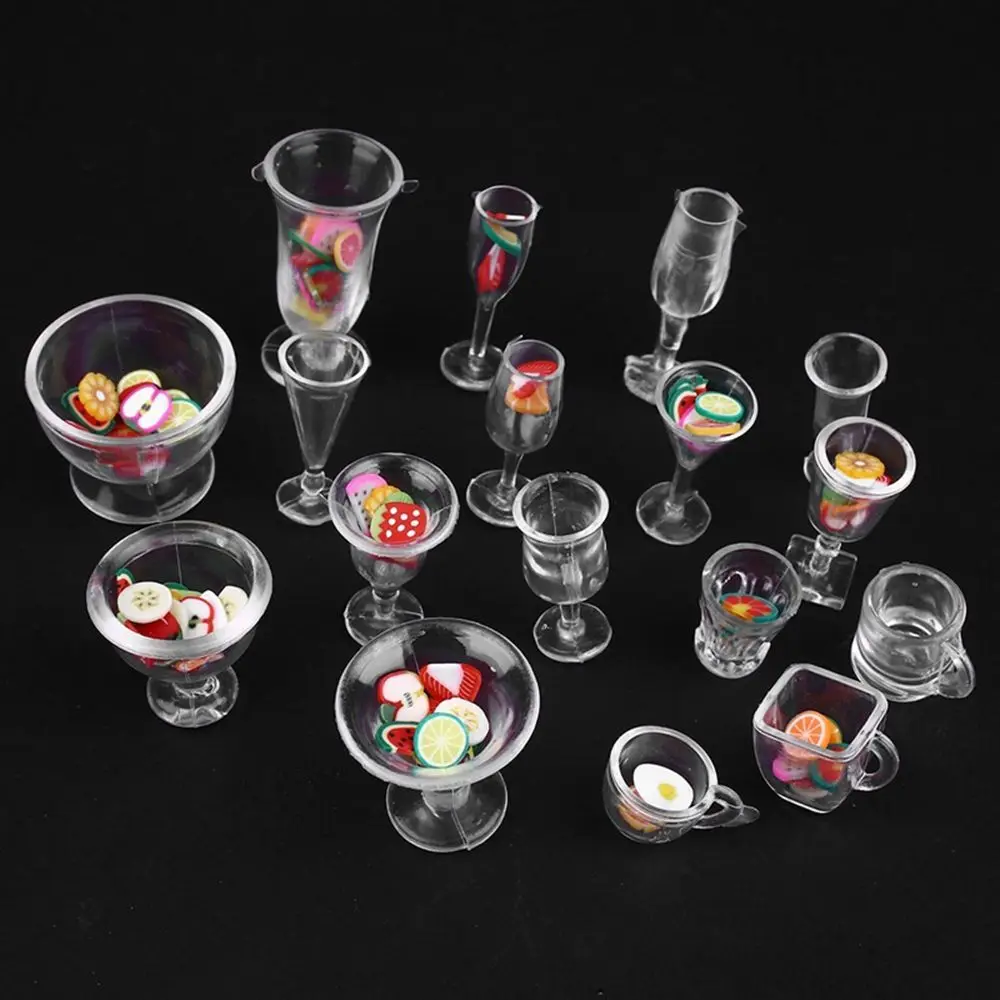 Vajilla transparente en miniaturas, plato de casa de muñecas, Mini tazas, decoración