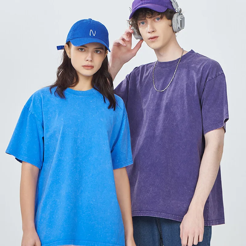 カスタマイズされたロゴヘビーウェイトウォッシュ加工 Tシャツユニセックスヴィンテージコットンバティックメンズ Tシャツストリート最小注文数量 1