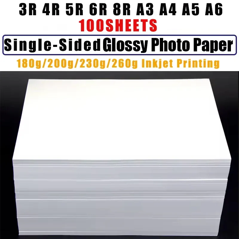 Papier photo haute brillance pour imprimante à jet d'encre, papier photo brillant simple face, 3R, 4R, 5R, 6R, 8R, A3, A4, A5, horizon, 180G, 200G, 230G, 260G