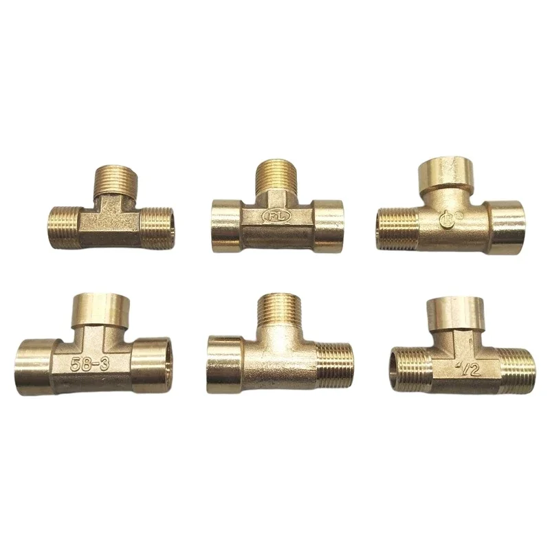 Accesorio de tubería de latón para plomería neumática, rosca macho/hembra de 1/8 ", 1/4", 3/8", 1/2 ", accesorios de cobre tipo T BSP, adaptador de Gas y aceite de agua
