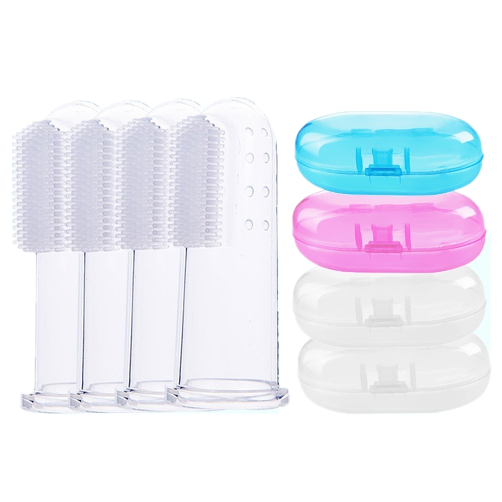 Cepillo de dientes de silicona + caja, cepillo de dientes para dedos de bebé, limpieza de dientes para niños, cepillo de dientes infantil de silicona suave, cepillo de limpieza de goma para bebé