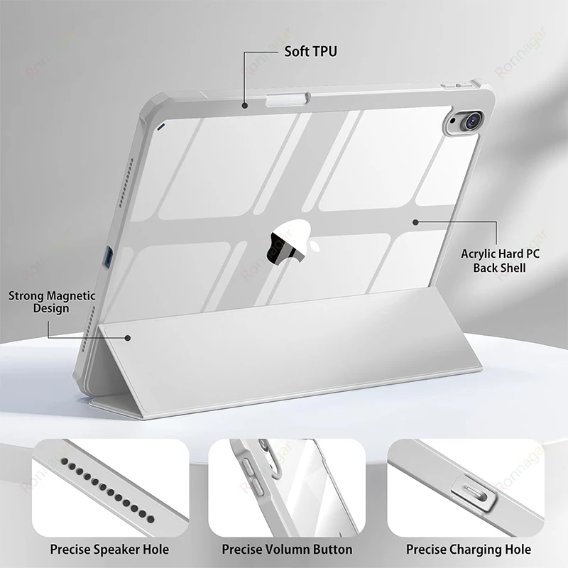 Para iPad 10. a generación funda iPad Air5 Air4 10,9 Air11 2024 Pro 11 M4 M2 7 8 9. ° funda trasera transparente con portalápices