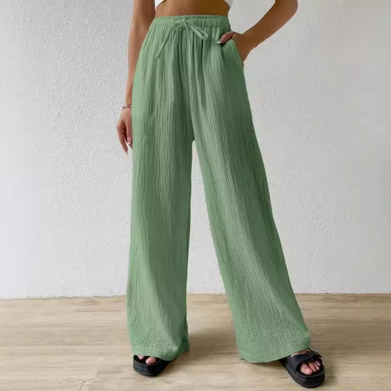 Plus Size Europa en de Verenigde Staten Mode Effen Kleur Casual Veelzijdige elastische broek met wijde pijpen