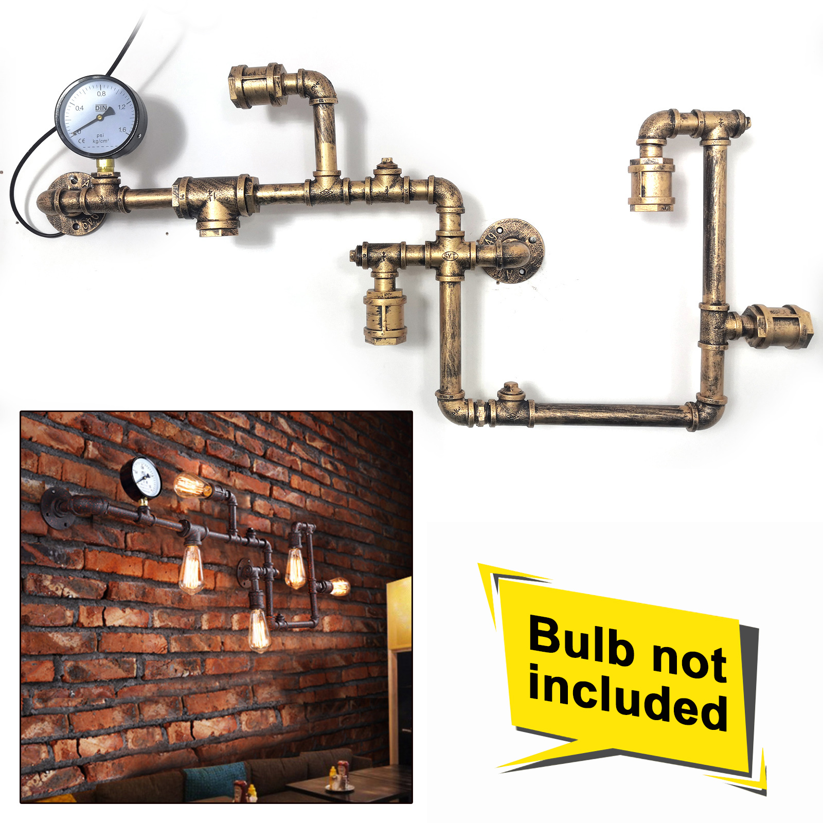 5-Kopf-Wandleuchte aus Eisen, Wasserpfeifenlampe aus Eisen