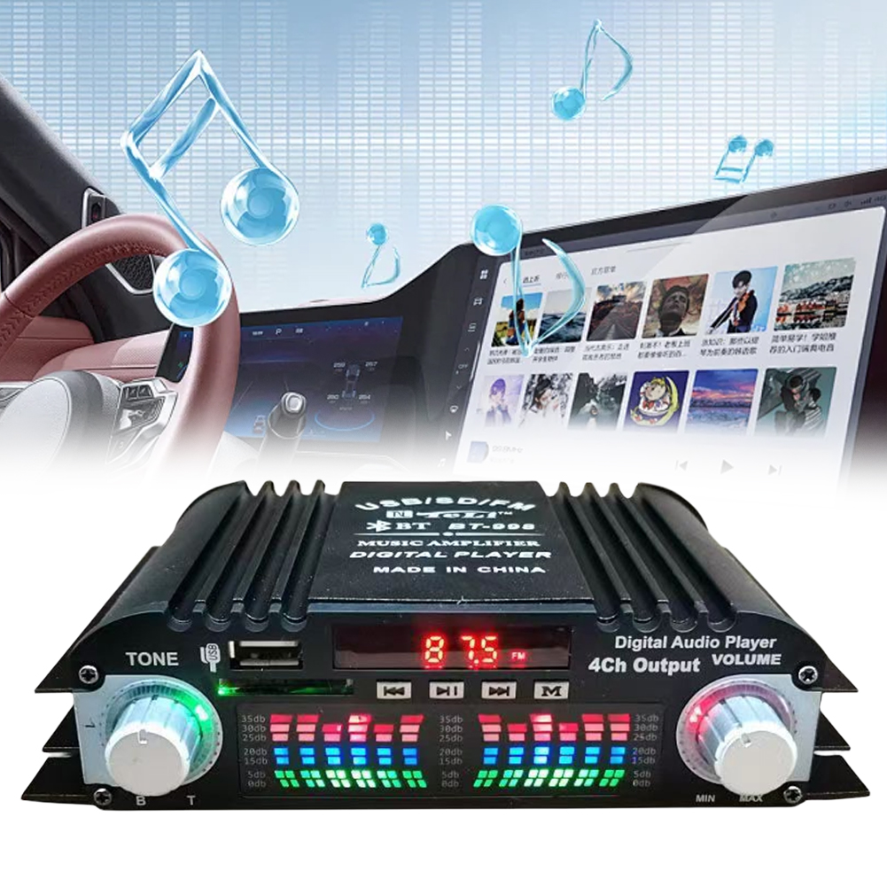 1600W Peak Power Digital 4 Channel Audio Amplifier HiFi Sound Amplifier FM USB Bluetooth-Compatible Mini HIFI Digital Stereo Amp