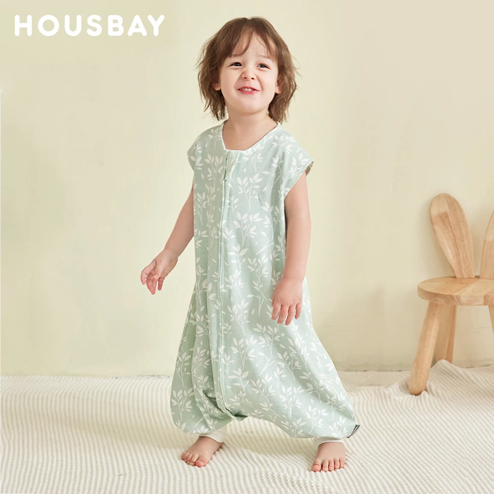 Sleeping Bag For Children 1-6Years Kids Jumpsuit Summer Thin Vest Baby Sleepsack Breathable 100% Cotton Fresh Grass Print Design