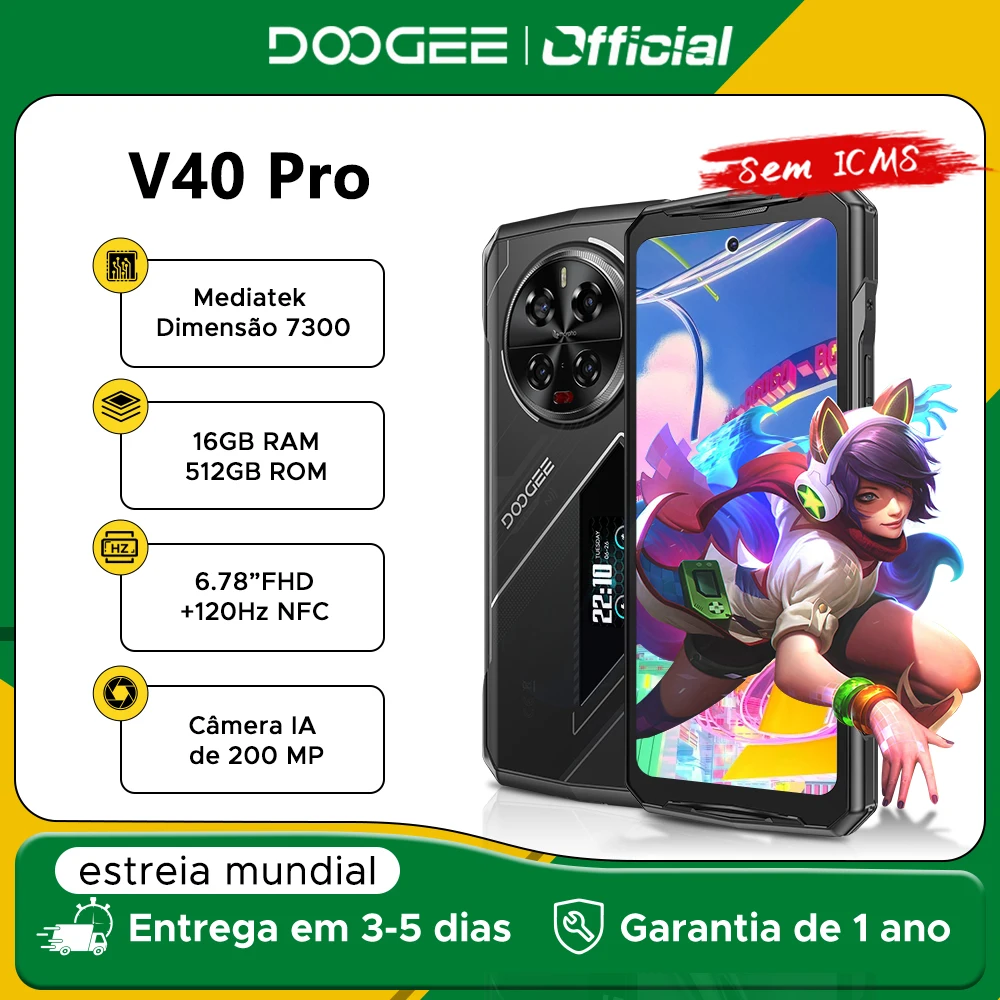 Doogee v40 pro 5g telefone robusto 6.78 "16gb 512gb jogos telefone dimensão 7300 200mp ai câmera principal 8680mah bateria 5g smartphone