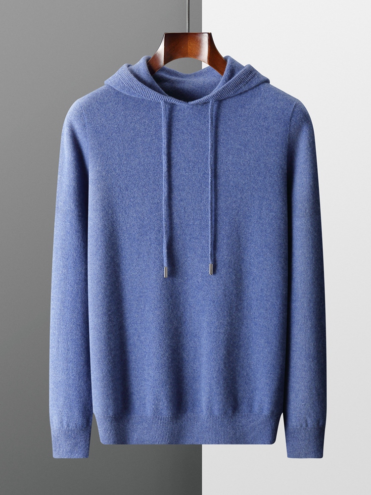 Nuevo Otoño Invierno, suéter con capucha de Cachemira para hombre, jersey con capucha de lana merina de 100%, prendas de punto de talla grande, jerséis informales suaves de calidad