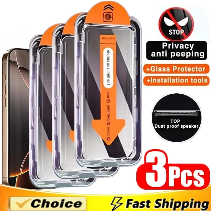 3 sztuki bezpyłowej osłony ekranu do iPhone'a 16 14 11 12 13 15 Pro Max 7 8 Plus Mini X XR XS Szkło antyszpiegowskie