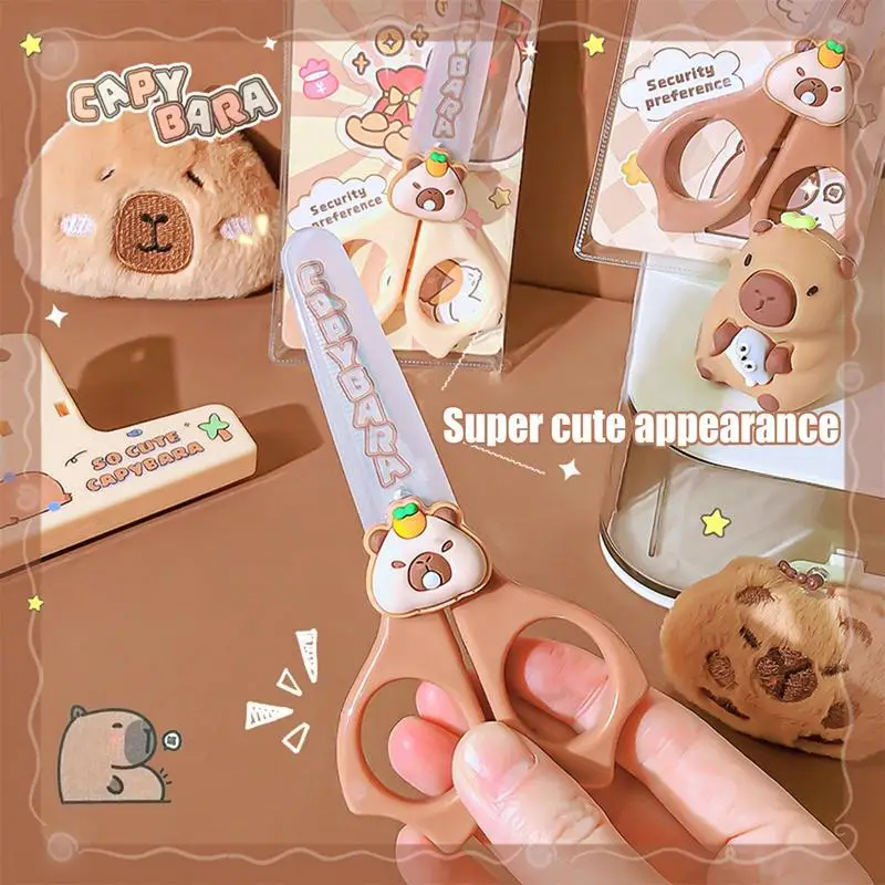 Kid Scissors Cartoon Capybara Safety Scissors With Round Tip Children Activities Supplies Anti-Slip Handle Students Stationery